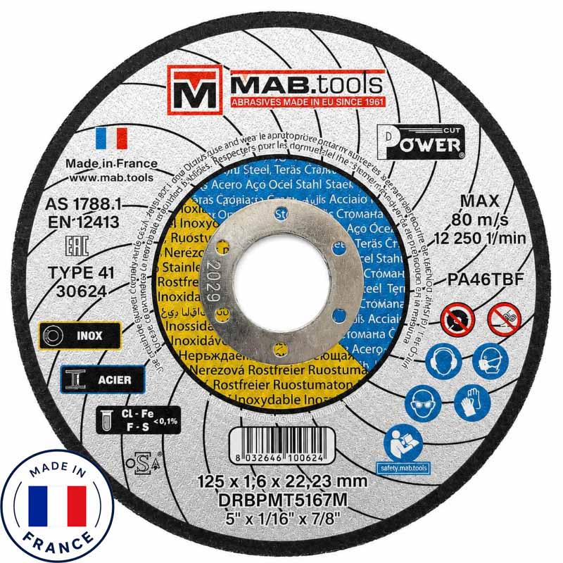 Disque à tronçonner 125×1,6mm - Acier & Inox - Fabriqué en France